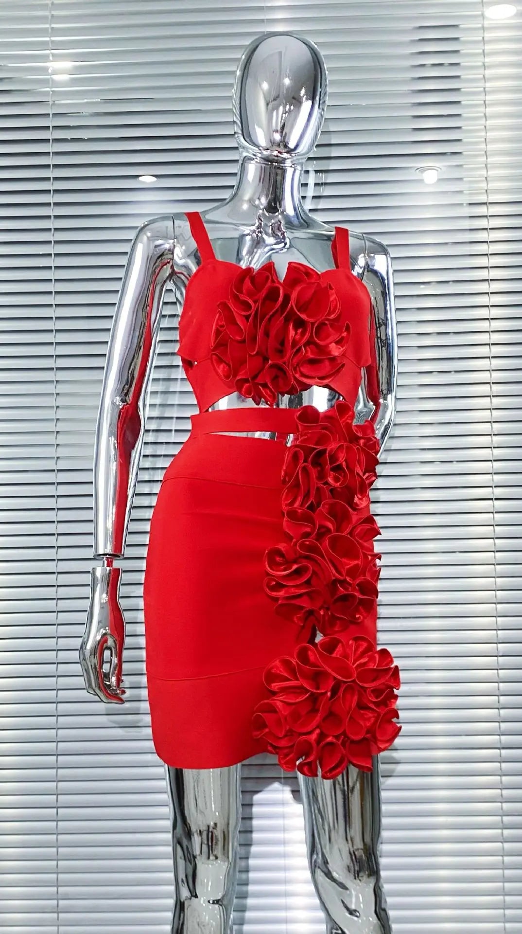 High Quality Red Color Women Sleeveless Sexy Strap Florals Bodycon Mini Bandage Dress Nightclub Party Celebrate Outfit Vestido