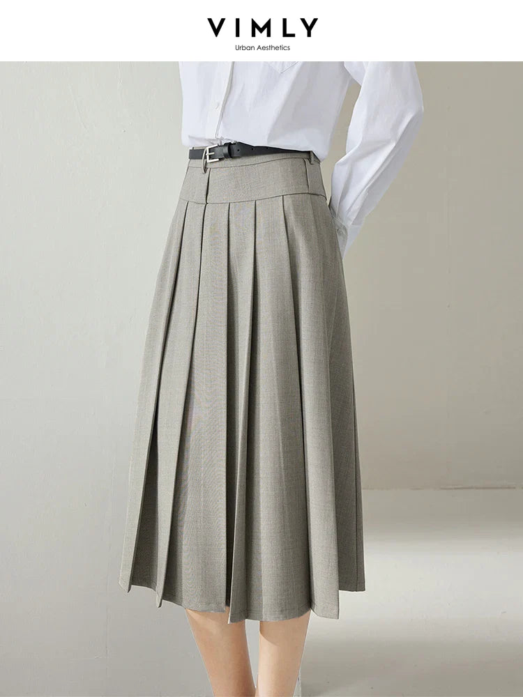 Vimly Elegant Work Flared Pleated Skirts for Women 2023 Fall Fashion Office Lady Woman Autumn A Line Midi Skirt Clothes M2935