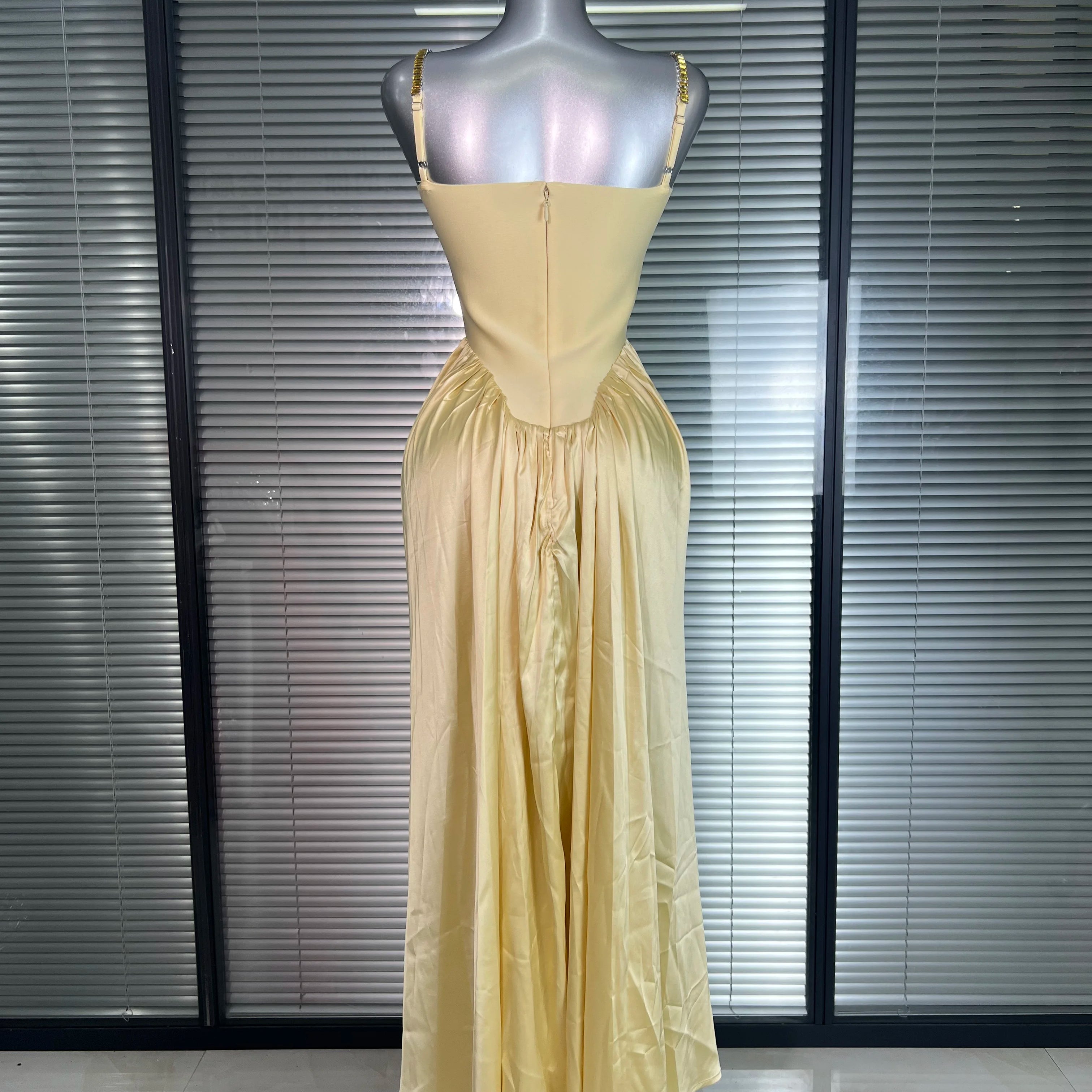 Summer New 2025 Women Luxury Sexy Chain Straps Yellow Long Gowns Bandage Dress Elegant Celebrity Evening Party Dress