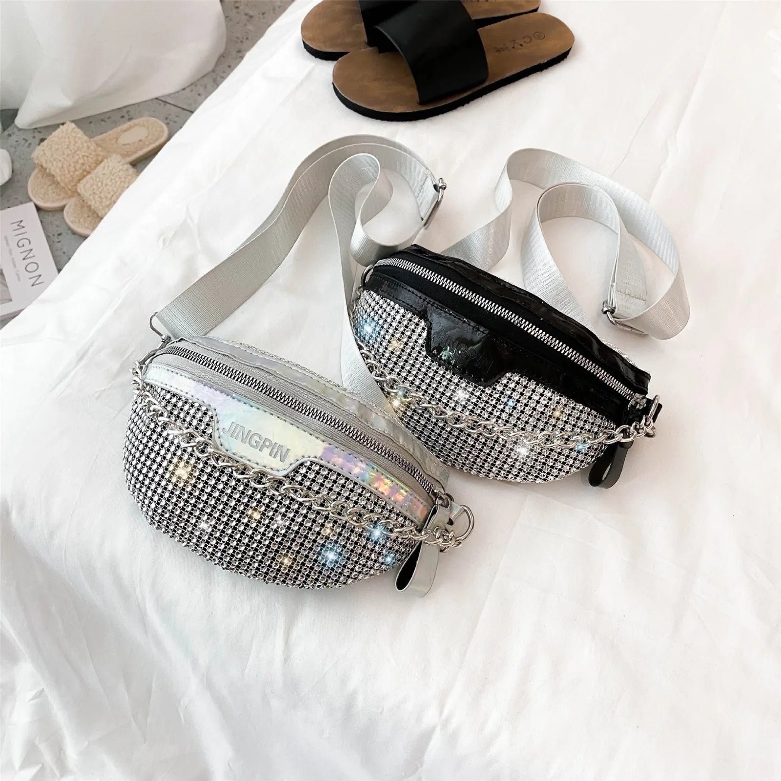 Personalized Small Waist Bags For Women Stylish Commuter Sequined Handbags Shoulder Strap Bag Lightweight Casual Shoulder Bag