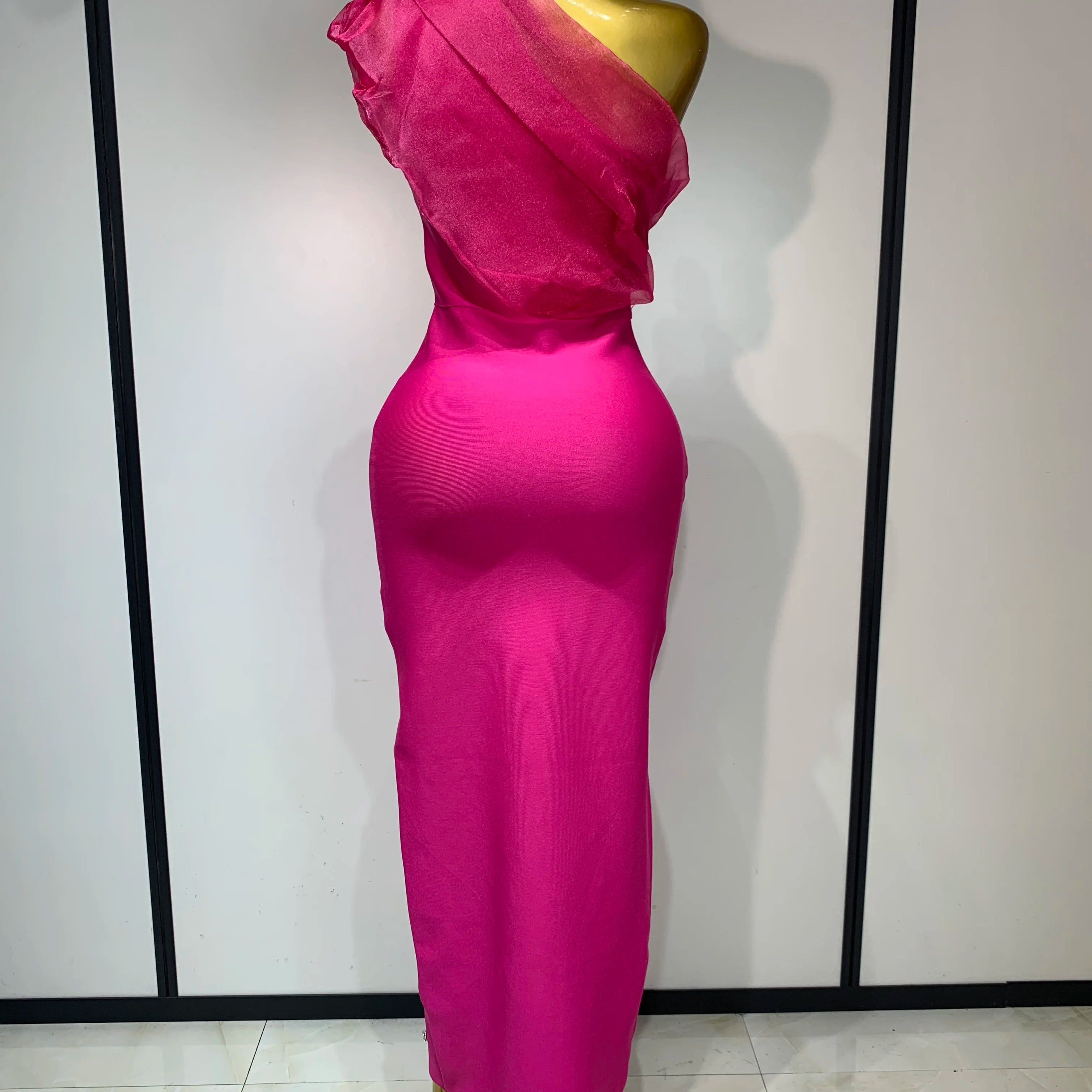 Women Sexy One Shoulder Shinning Crystal Bodycon Bandage Long Dress Celebrate Birthday Elegant Evening Party Club Outfit