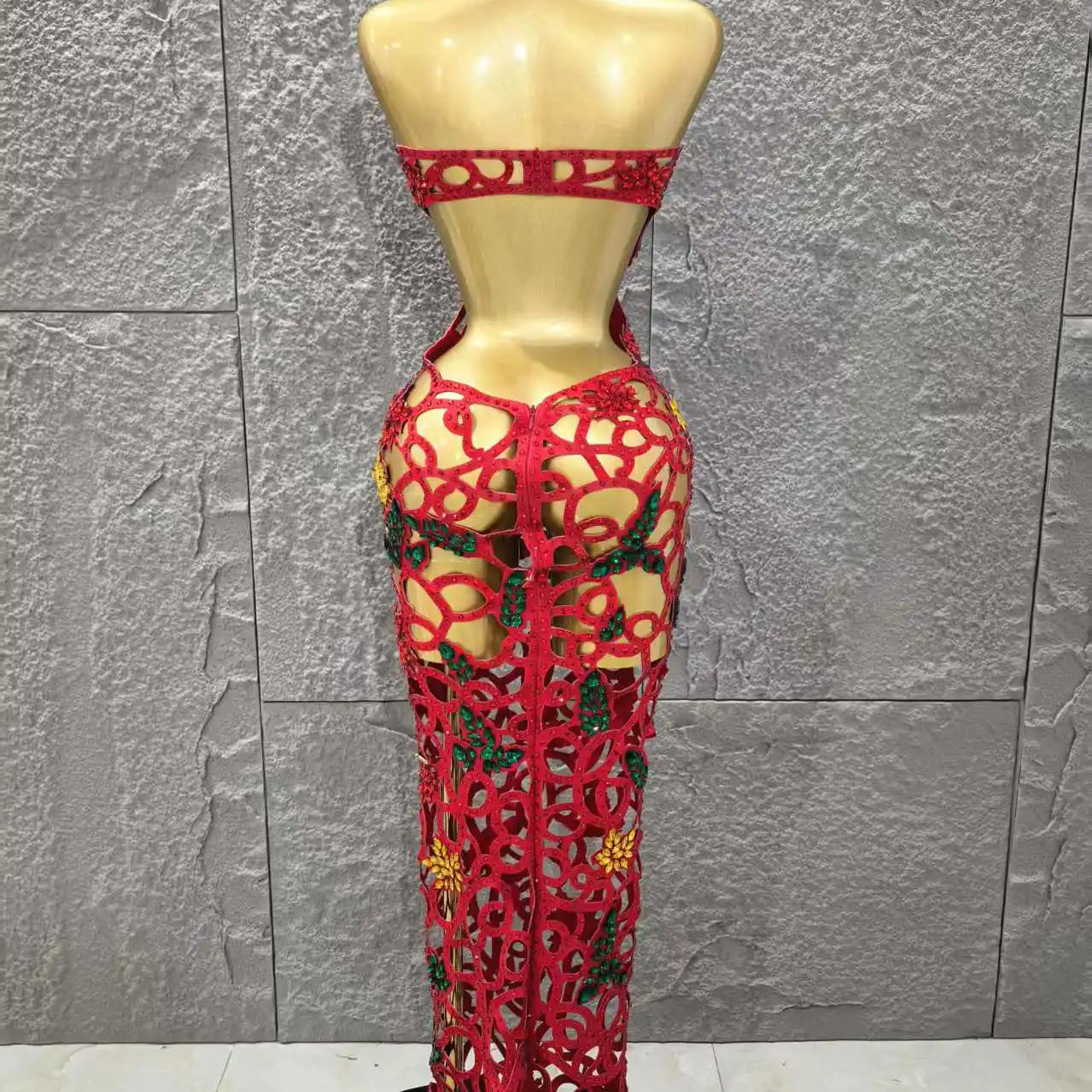 Women Sleeveless Sexy Hollow Out Shinning Rhinestones Bodycon Long Dress Backless Celebrate Nightclub Party Celebrity Stage Wear