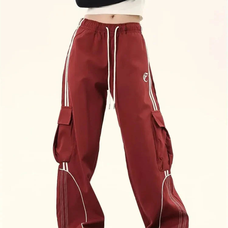 Unisex Workwear Cargo Pants Y2K Harajuku Streetwear Loose Dance Trouser Hip Hop Punk Vintage Pants for Women Spring Autumn New Red