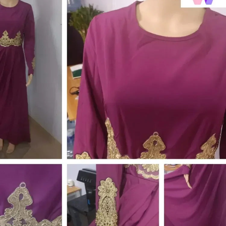 New In Women Dress NO Scarf Elegant Muslim Islam Abaya Embroidered Elastic Falbala High Waist Slim Party Robe Swing Robe Dresses