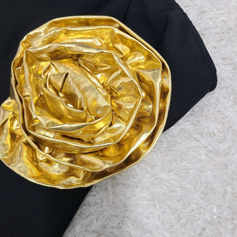 Vestido longo preto feminino, sexy, sem alças, com estampa floral dourada, colado ao corpo, elegante, para festa à noite, coquetel