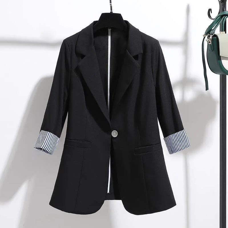 Women Solid Blazers Coat Fashion Slim Suits Female Casual Three-Quarter Sleeve Chic Tops Thin Office Lady Blazer Spring Summer