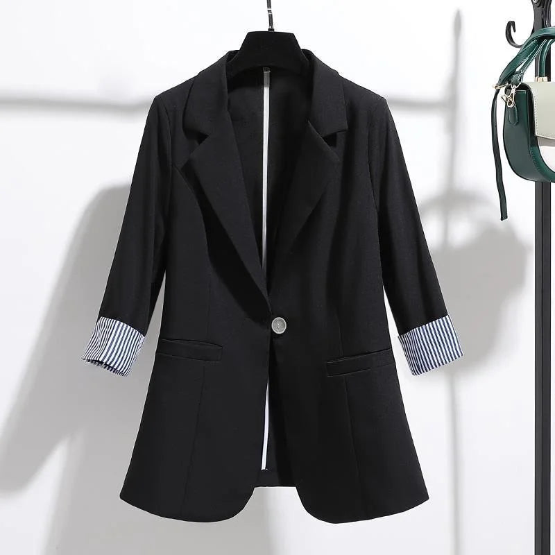 Women Solid Blazers Coat Fashion Slim Suits Female Casual Three-Quarter Sleeve Chic Tops Thin Office Lady Blazer Spring Summer