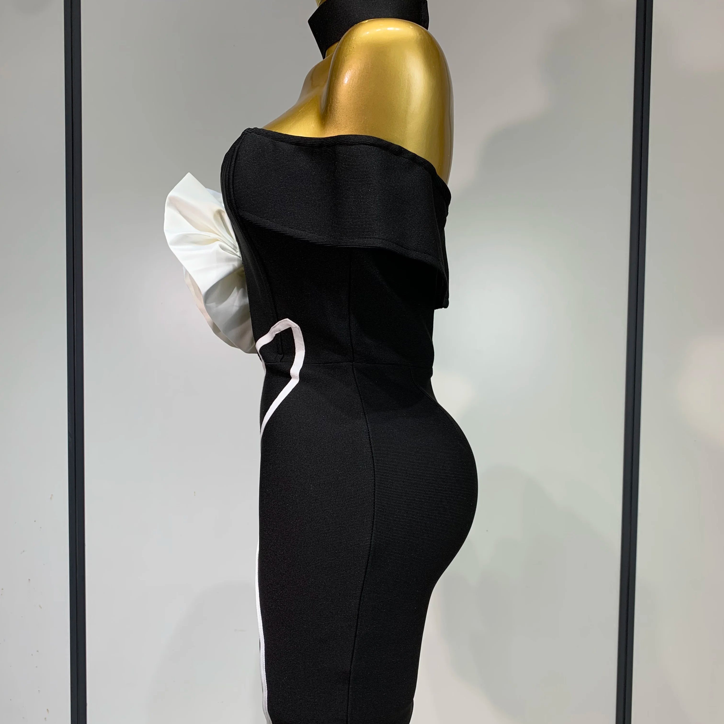 Women Sexy Off Shoulder White Flower Black Mini Bodycon Bandage Dress Luxury 2025 Celebrity Evening Club  Elegant Party Gowns