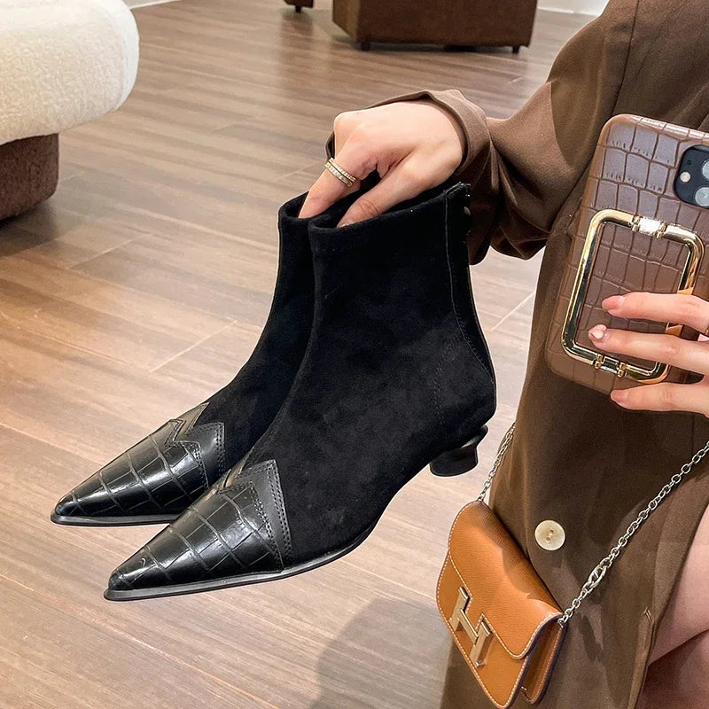 Spring Autumn Women's Ankle Boots Fashion Pointed Toe Short Botas Ladies Elegant Low Heel Shoes Winter Women's Pumps black