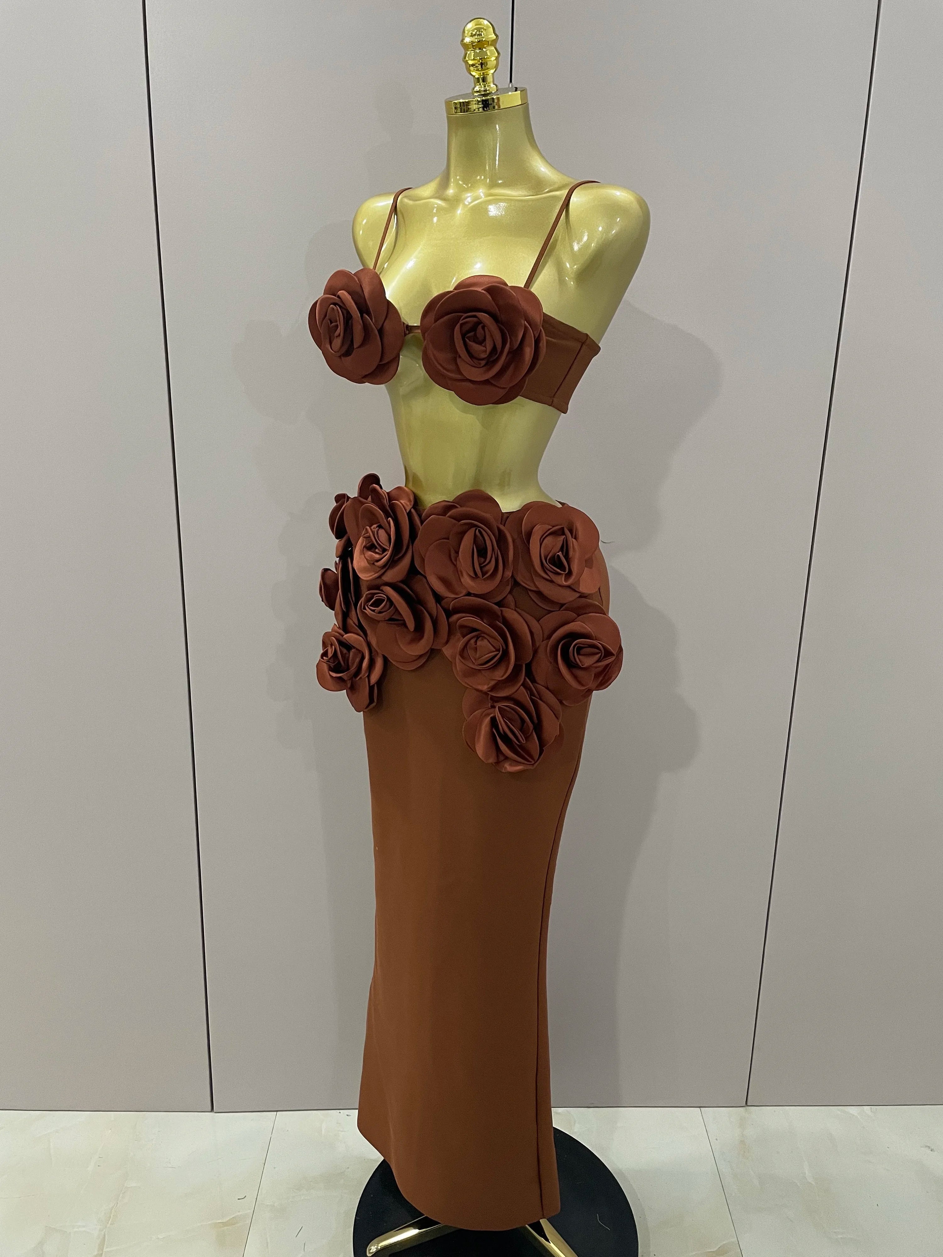 Sexy Camisole Floral Bandage Long Skirts 2-Piece Set 2025 Women Celebrity Elegant Party Cocktail Prom Gown Nightclub Outfit