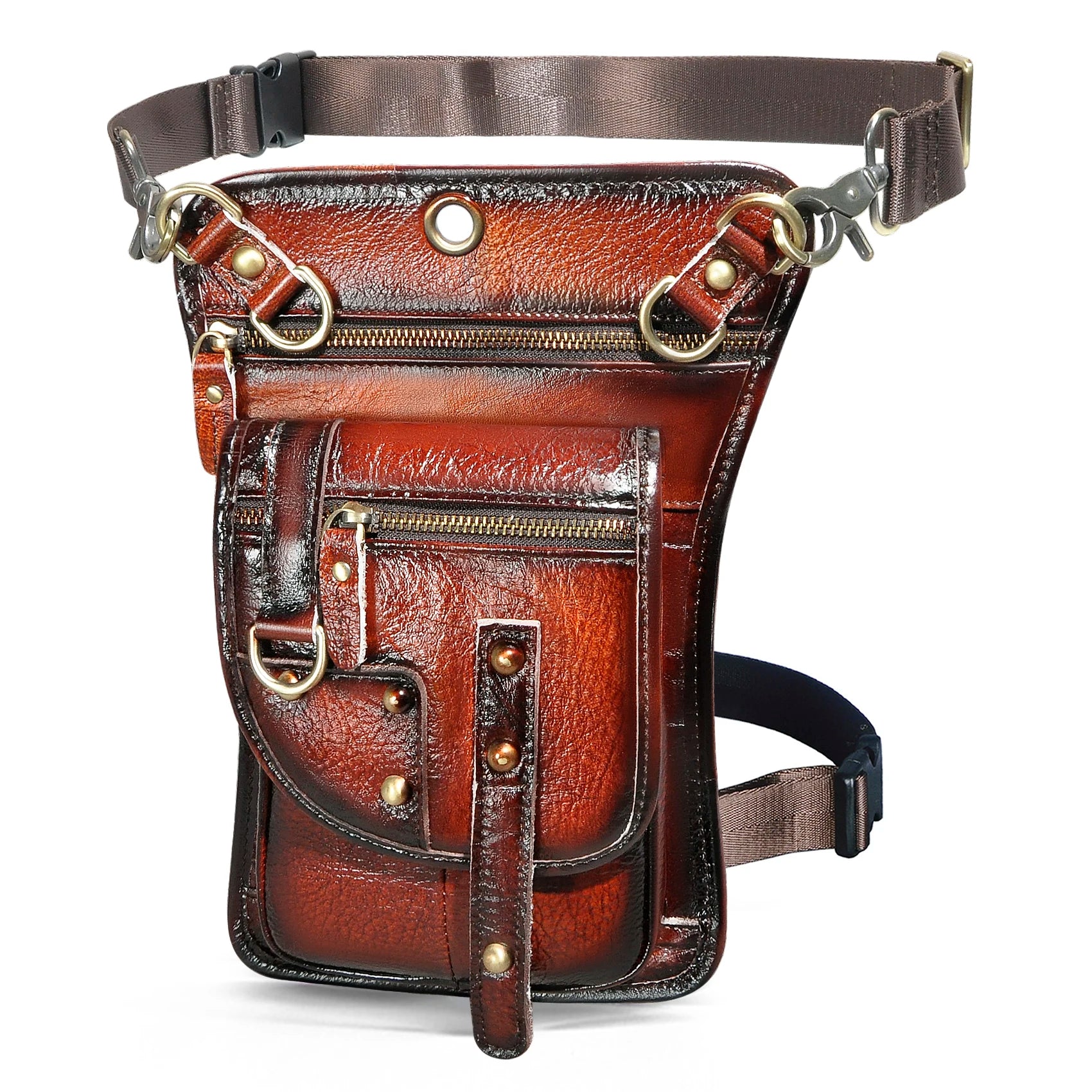 Original Leather Multifunction Men Travel Shoulder Crossbody Messenger Bag Hook Belt Waist Pack Drop Leg Phone Case Bag red