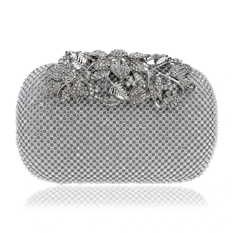 Rhinestones Women Bags Hollow Out Style Fashion Evening Bags Chain Shoulder Handbags Party Wedding Day Clutch Purse YM1020blue