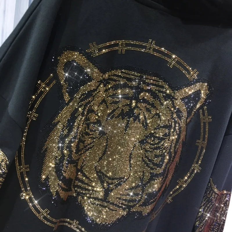 Plus Size Women Clothing Rhinestones Zip Up Hoodies & Sweatshirt Women Men Winter Autumn Luxury Brand Hoodie Woman Blouse