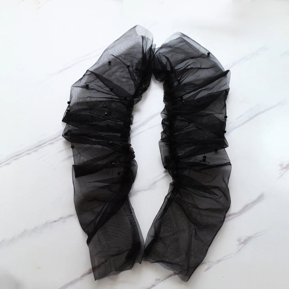 Wedding Fingerless White / Black Gloves Long Tulle Pearls Brides Bridesmaid Sleevelet Women Marriage Accessories Black