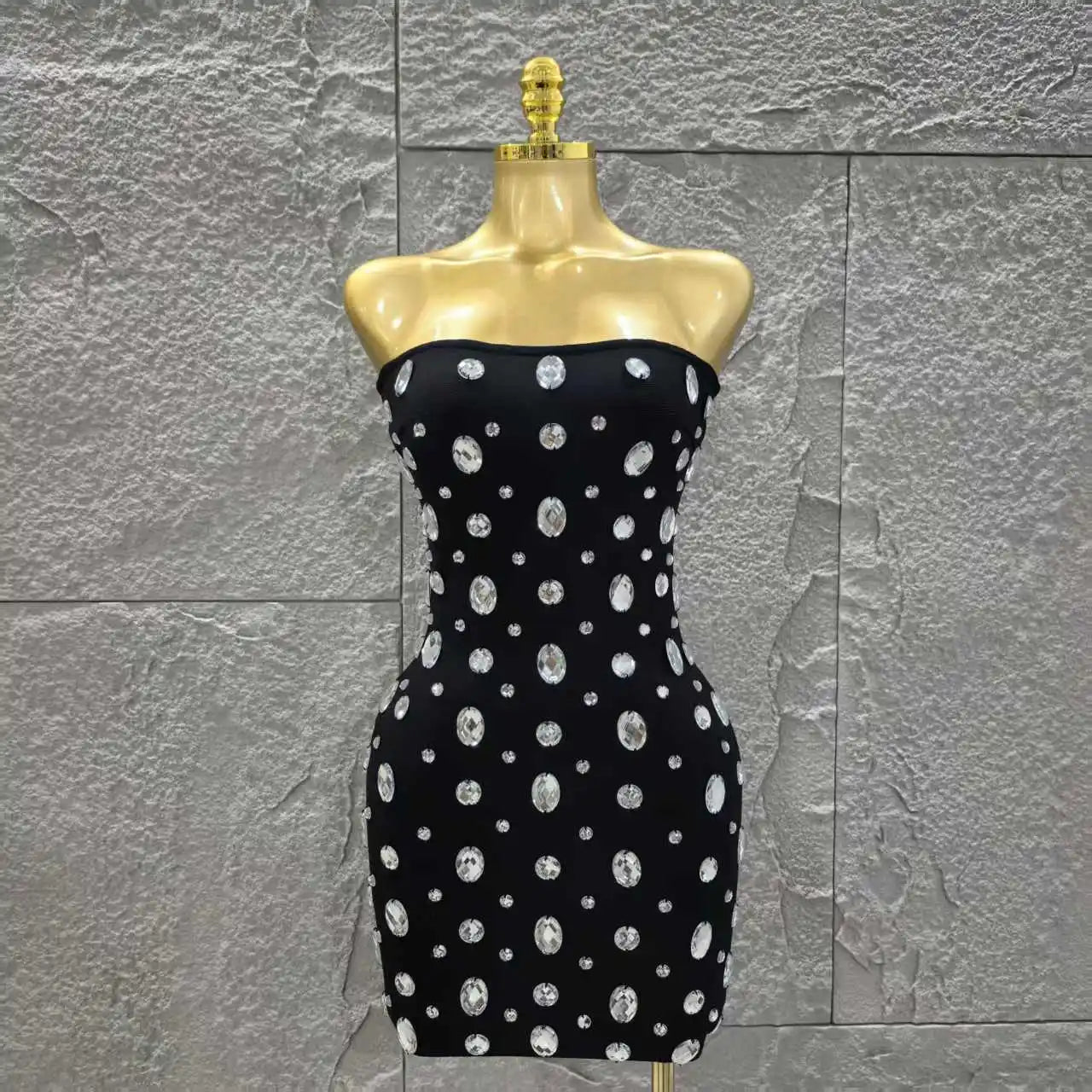 Sparkly Big Crystal Women Sexy Strapless Bodycon Mini Bandage Dress Fashion Nightclub Party Birthday Outfit Wholesale