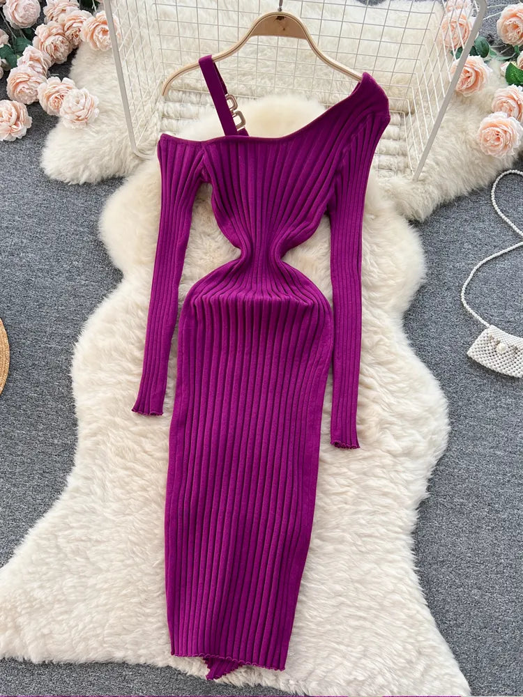 Women Dress Autumn Winter Sexy Package Hips Bodycon Dress Chic Fashion Luxury Knitted Dress Party Vestidos