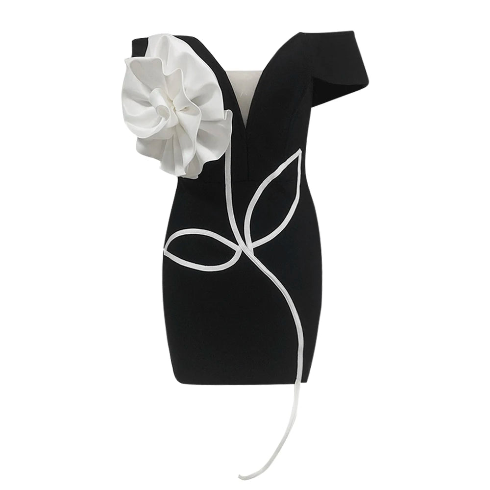 New Arrival Women Sexy Off the Shoulder Big Florals Bodycon Mini Bandage Dress Celebrity Fashion Evening Party Red Carpet Dress