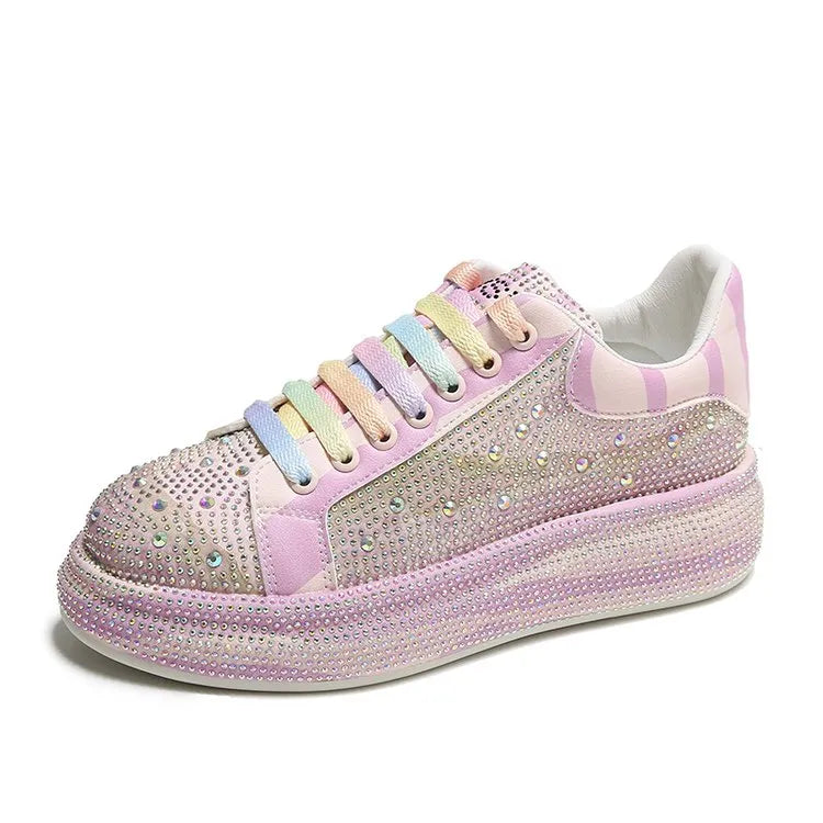 Autumn Women Platform Shoes rhinestones Thick-soled White Silver Shoes Shining Crystal Sneakers Trend Casual Sneakers pink