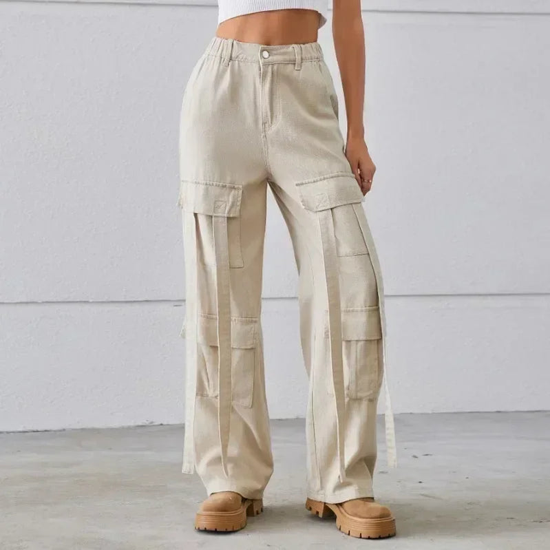 Heavy Work Ribbon Design Denim Work casual pants Women's New Wash Vintage Personalized