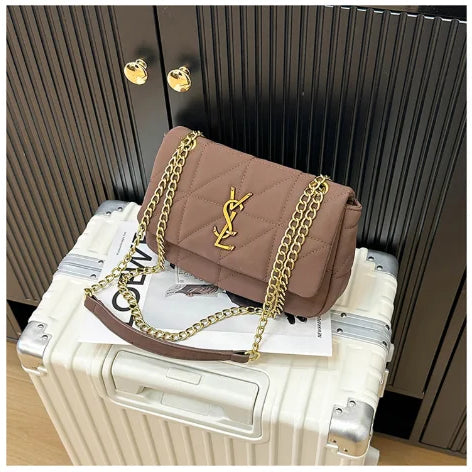 2025 New Women's Chain Strap Crossbody Bag Autumn Winter Vintage Shoulder Purse Chic Aesthetic Soft PU Leather Casual