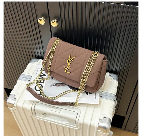 2025 New Women's Chain Strap Crossbody Bag Autumn Winter Vintage Shoulder Purse Chic Aesthetic Soft PU Leather Casual