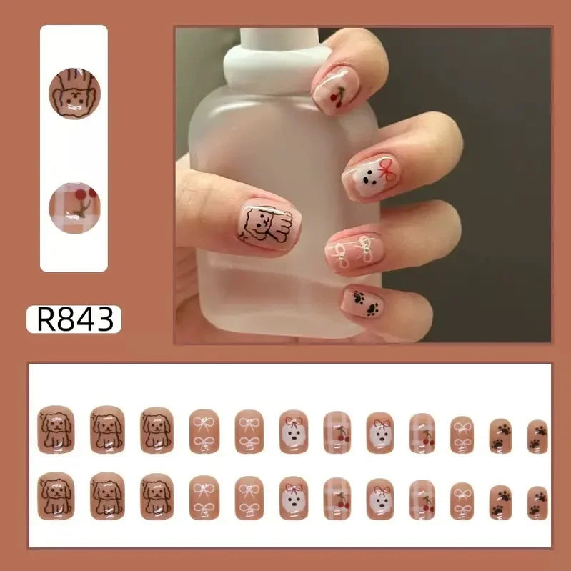 24Pcs/set French Gold Border Nail Elegant&Trendy Wearable Nails for Women Girl New Edition Removable Nail