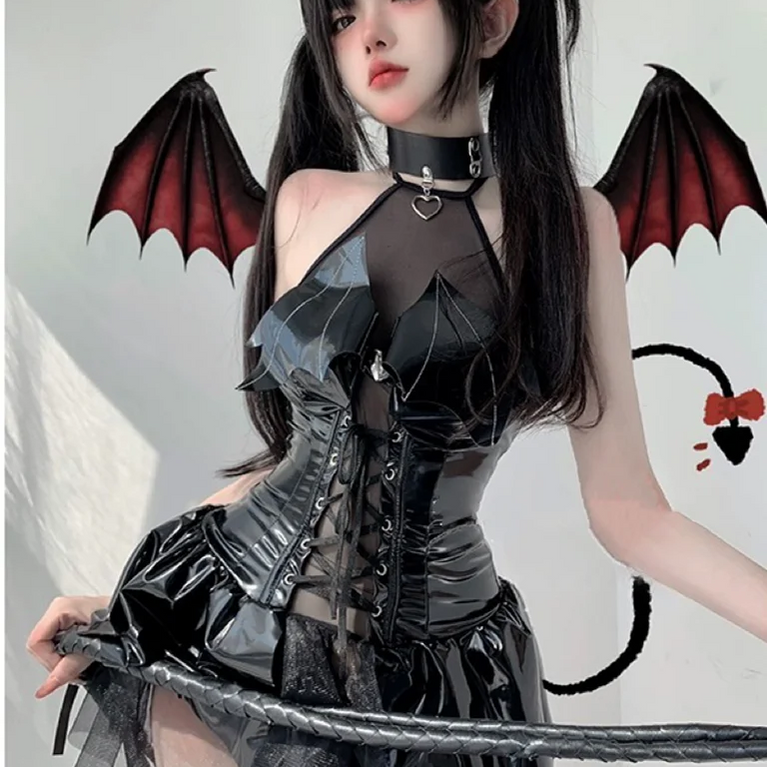 Dark Witch Hollow Sleeveless Christmas Costumes Demon Game Dress Bandage Sexy Lingerie Uniform Halloween Costumes For Women