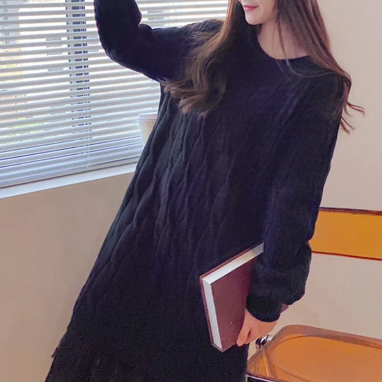 Dresses for Women Korean Oversized Sweater Women Maxi Dress O-Neck Elegant Commute Party Fashion Women's Wear Knit Dress black