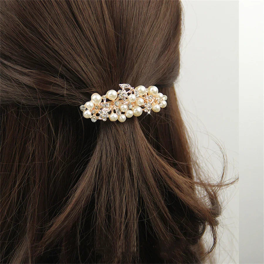 New Sweet Crystal Spring Hair Clips Exquisite Pearl Flower Spring Hairpin Hair Barrettes For Women Girl Fashion Hair Accessories