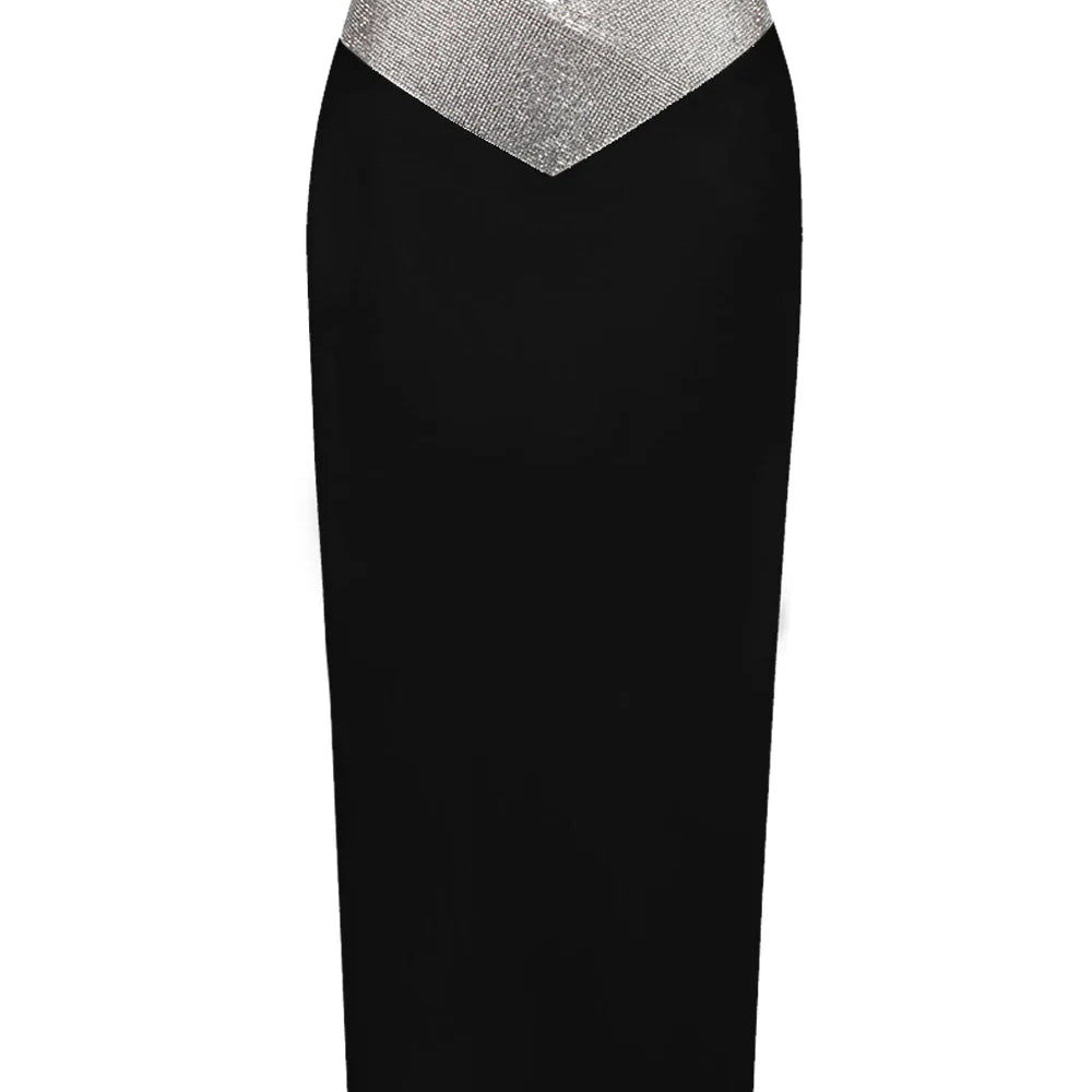 Women Crystal Diamonds White Black Bodycon Midi Bandage Skirt Designer High Waist Party Club Pencil Skirt 77cm