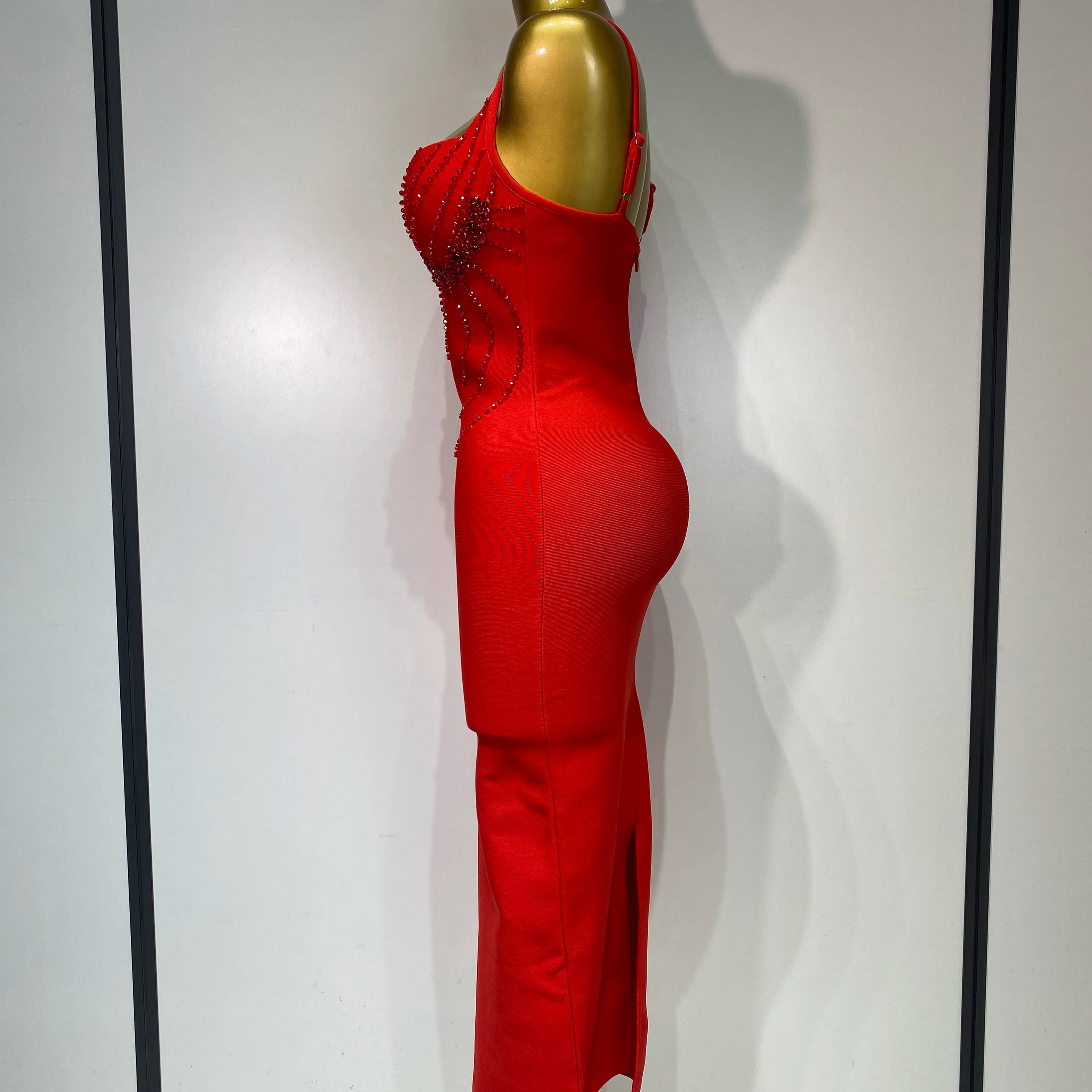 Women Sexy Backless Beading V Neck Bodycon Bandage Dress Club Party Celebrity Elegant Luxury Birthday Dresses Wedding Guest Gown