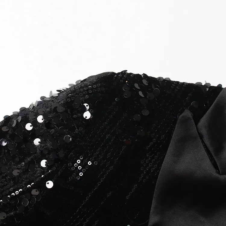 TWOTWINSTYLE Sequins Black Blazer For Women Notched Collar Long Sleeve Patchwork Feathers Cuff Solid Blazers Female Clothing New