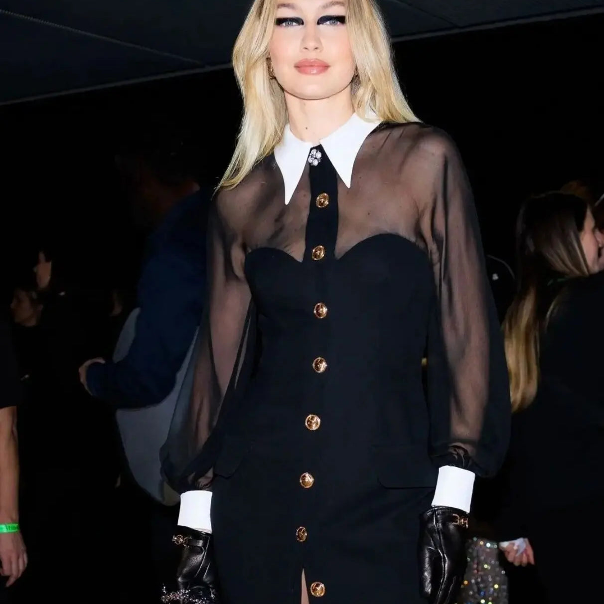 Spring Women Long Sleeve Mesh Button Bodycon Long Bandage Dress Fashion Runway Celebrate Evening Party Dress