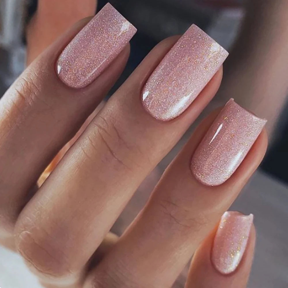 24pcs/set short fake nails for women girls sparkling glitter black red purple square tips faux ongles press on false nail art