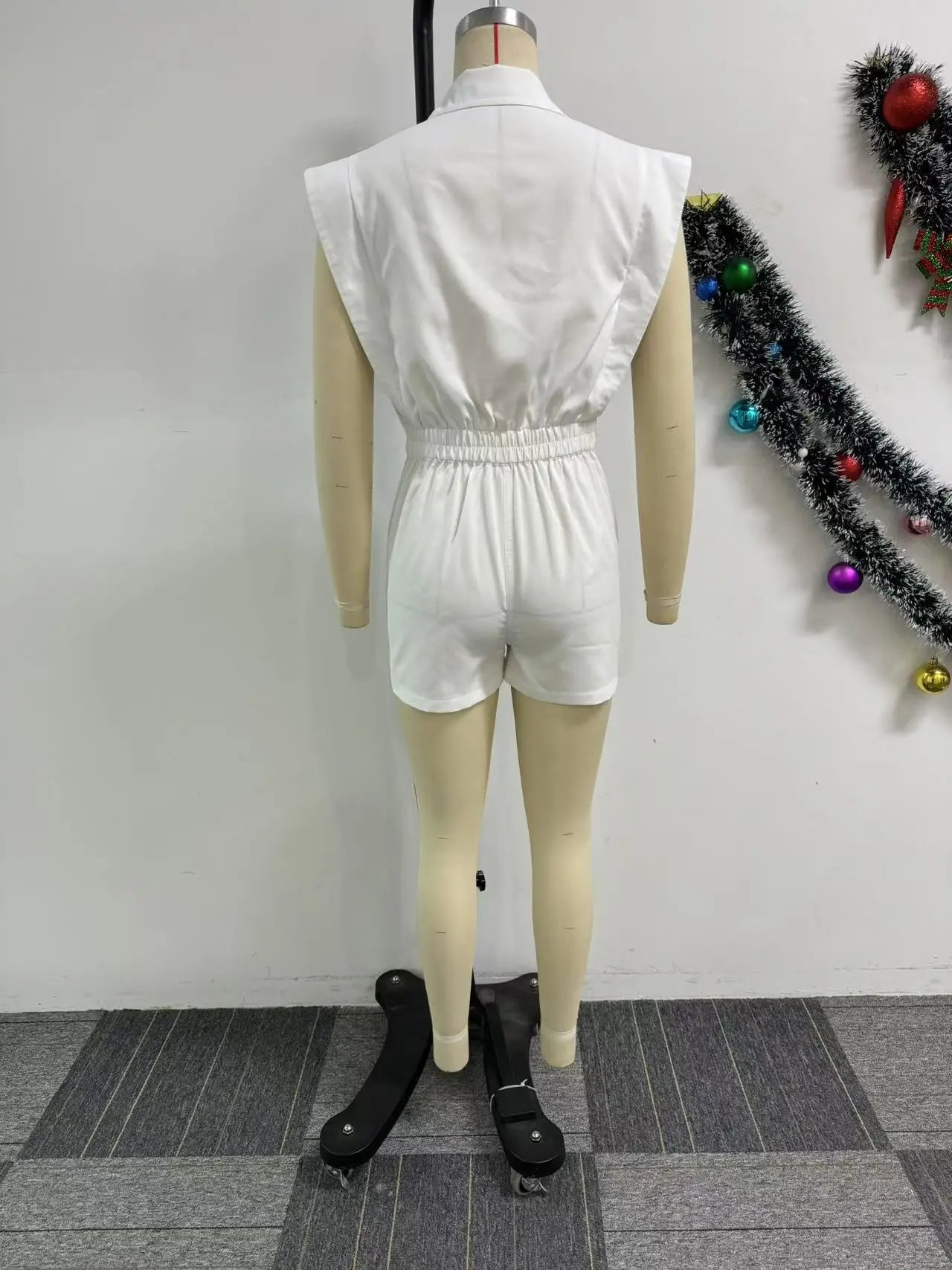 CM.YAYA Women Sleeveless High Waist Hollow Out Short Playsuits Jumpsuit Streetwear Irregular 2025 One Piece Suit Romper Outfits