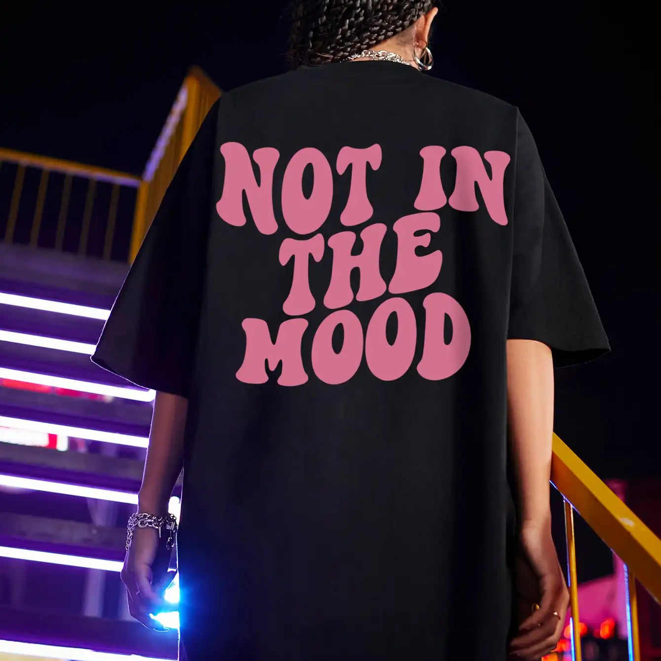 Not In The Mood Pink Letter Print T-Shirts Women Summer Cotton Clothing O-Neck Oversized Short Sleeve Breathable Casual Tshirt