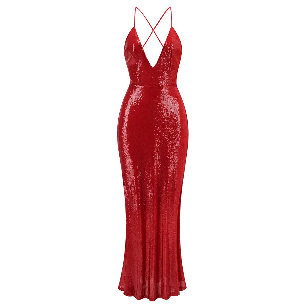 2015 New Shinning Sequins Women Sleeveless Sexy Backless Bodycon Long Dress Celebrate Evening Party Cocktail Outfit