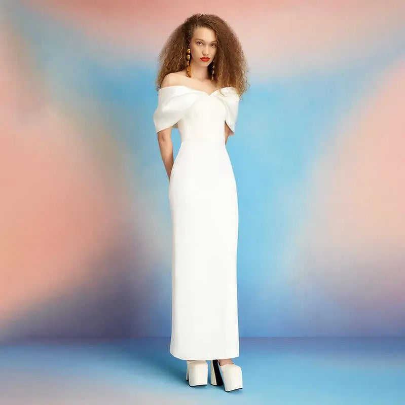 Elegant Purple Satin Patchwork Off Shoulder Midi Dresses New Lady Sleeveless Backless Slim Fit Long Vestido Evening Party Gowns