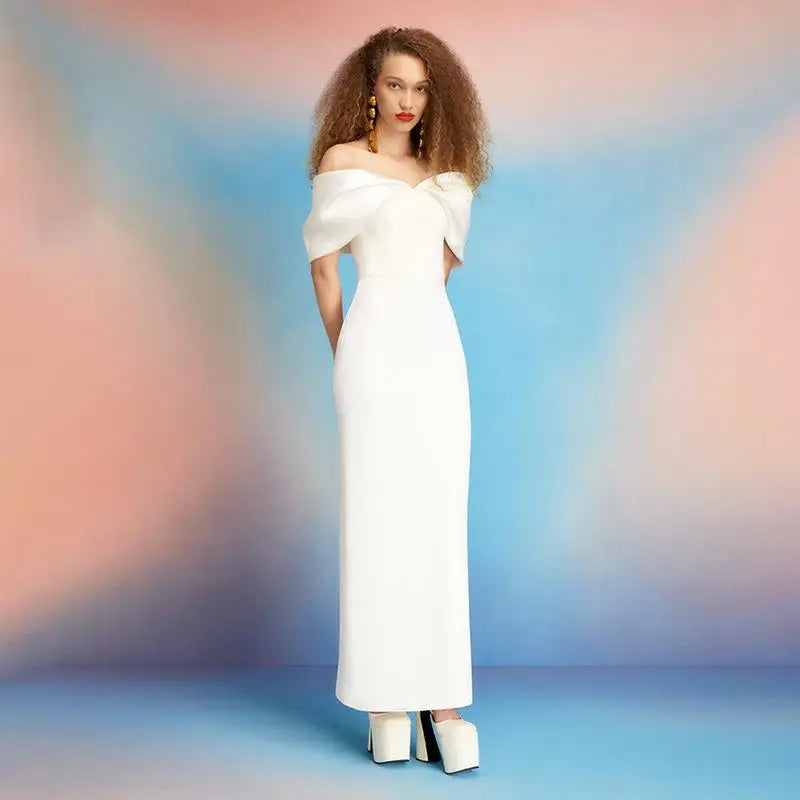 Elegant Purple Satin Patchwork Off Shoulder Midi Dresses New Lady Sleeveless Backless Slim Fit Long Vestido Evening Party Gowns