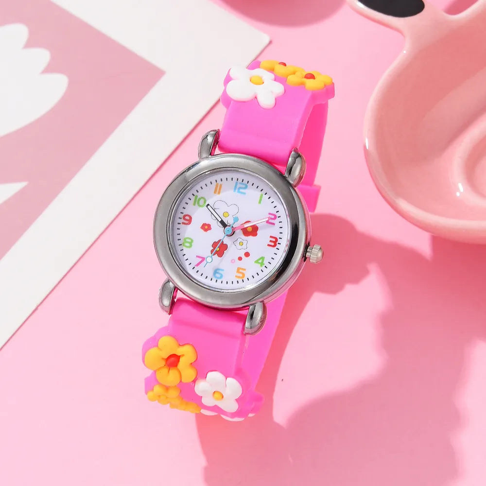 New Kids Watches Cartoon Watches Pink Silicone Quartz Wristwatch Birthday Gift Girl Boy Children Study Time Girl Watch Reloj Rose Red