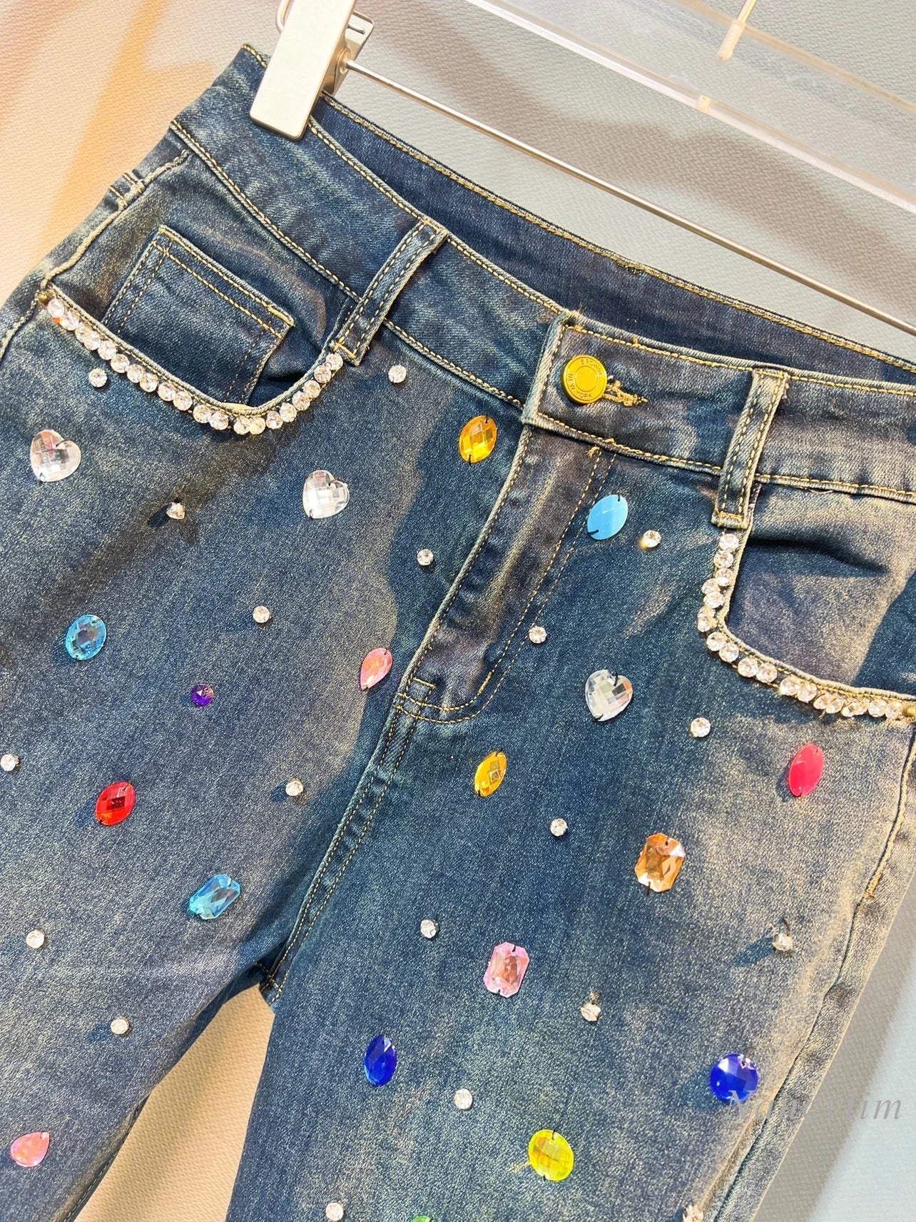 Niche Design Exquisite Rhinestone Beaded Bell-Bottom Denim Pants Women's Autumn and Winter Slimming Skinny Jeans High Waist