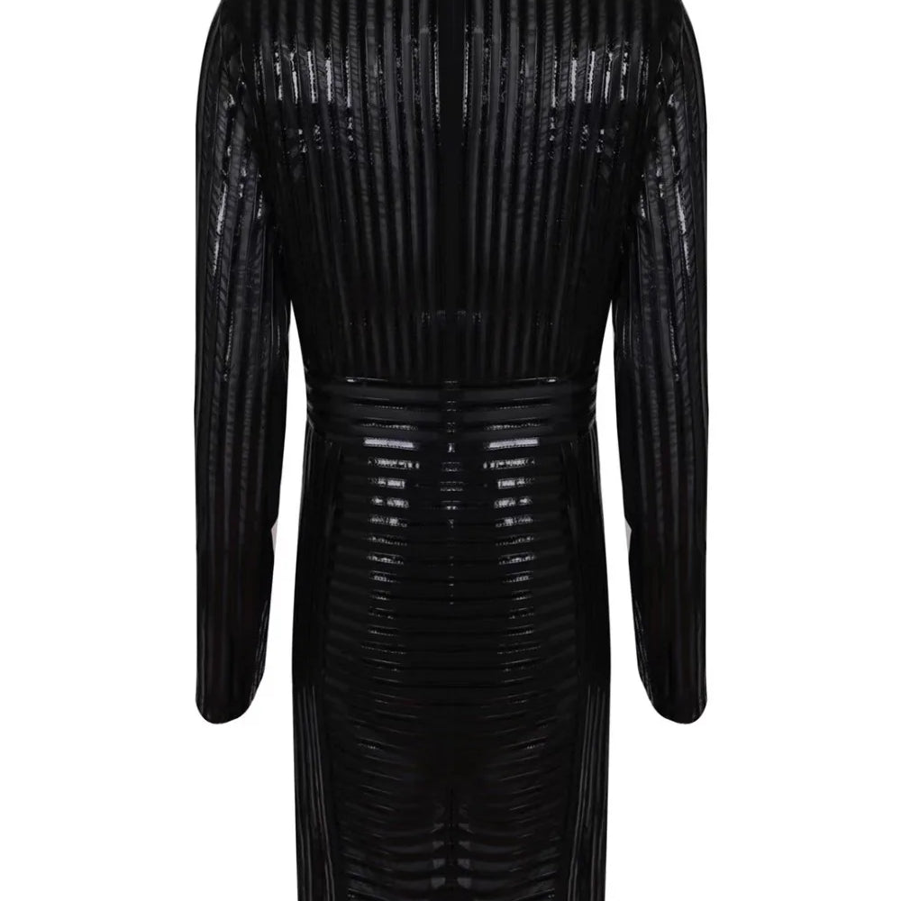 STOCK New Autumn Half High Collar Leather Patchwork Mesh Black Mini Dress Fashion Woman Evening Dress Nightclub Party Outfit