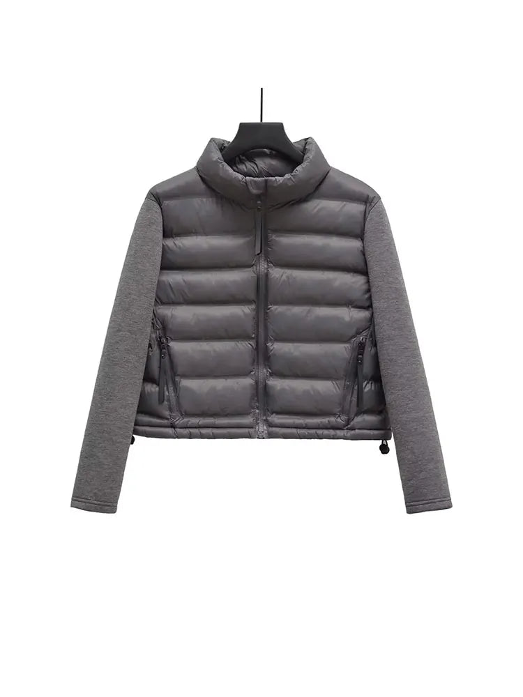 Nlzgmsj TRAF Women Fashion Side Pockets decoration Cropped Patchwork Coat Vintage Long Sleeve Zipper Outerwear Chic Tops