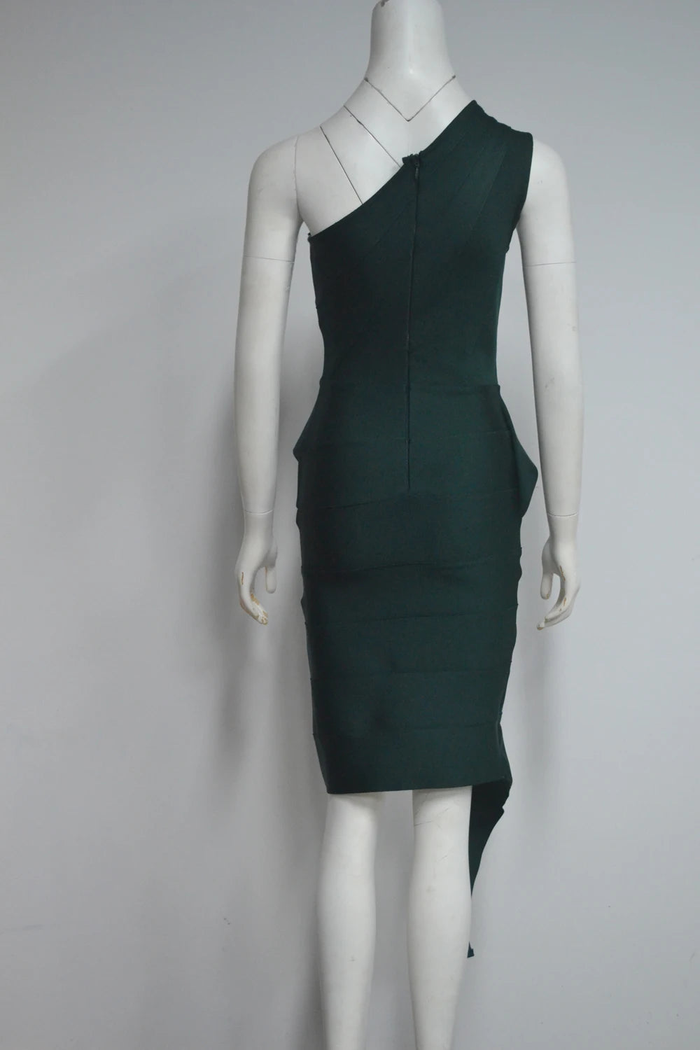 Darkgreen Color Women Sexy One Shoulder Ruffles Bodycon Mini Bandage Dress Office Lady Celebrate Evening Party Outfit Vestido