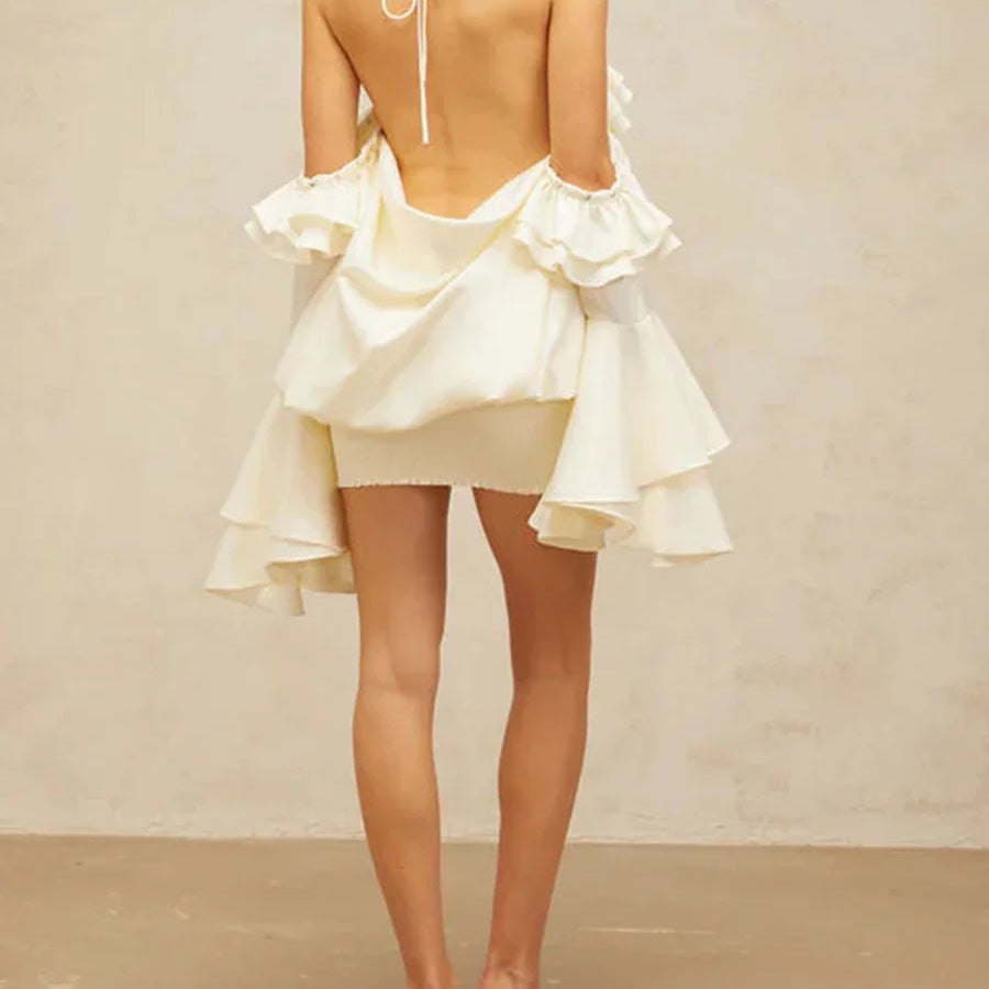 Solid Loose Spliced 3D Flower Dresses for Women Halter Neck Sleeveless Patchwork Fungus Mini Dress Female Clothing