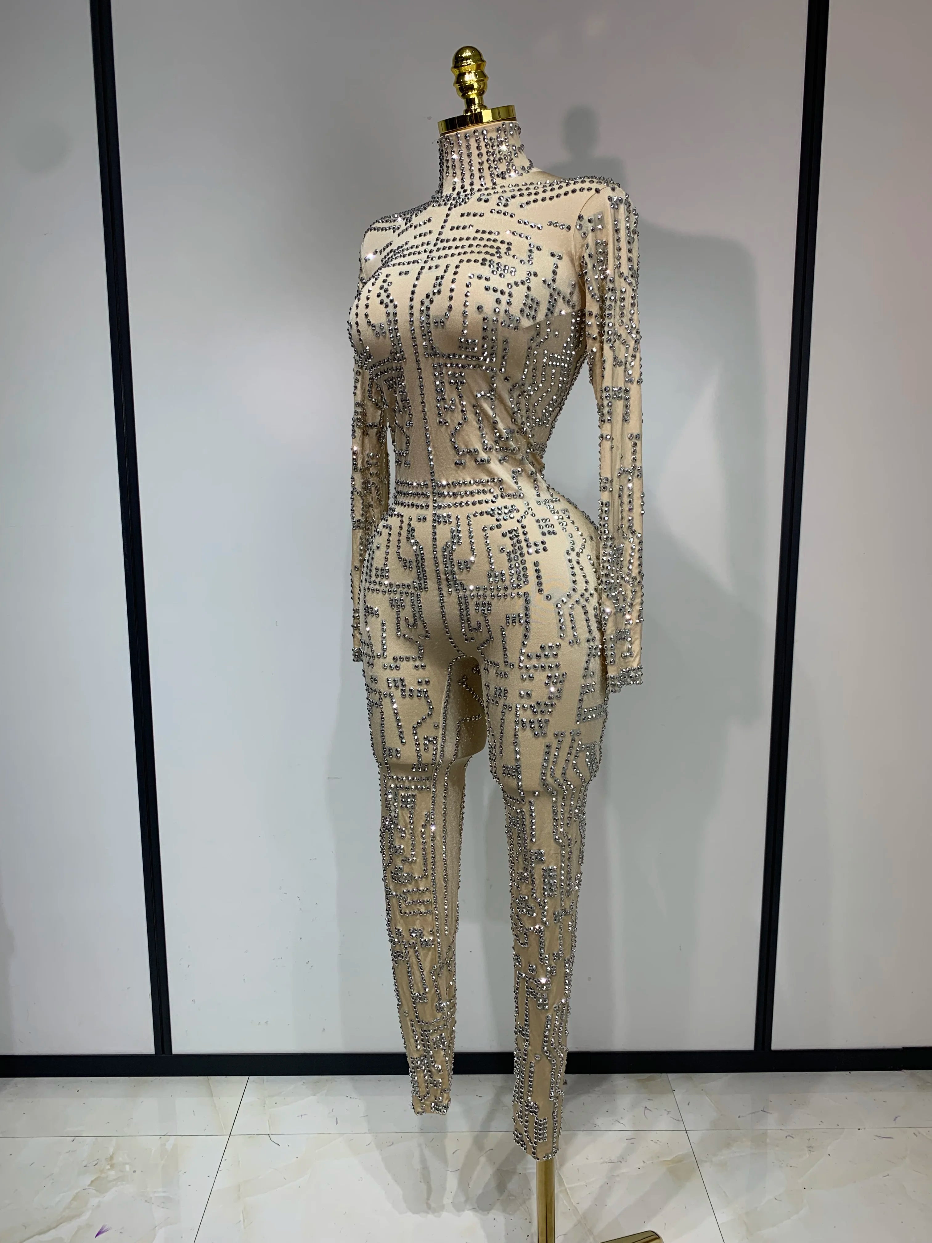 Shining Rhinestones Jumpsuits for Women Sexy Stretch Dance Jumpsuit Birthday Party Nightclub Stage Wear Drag Queen Costumes