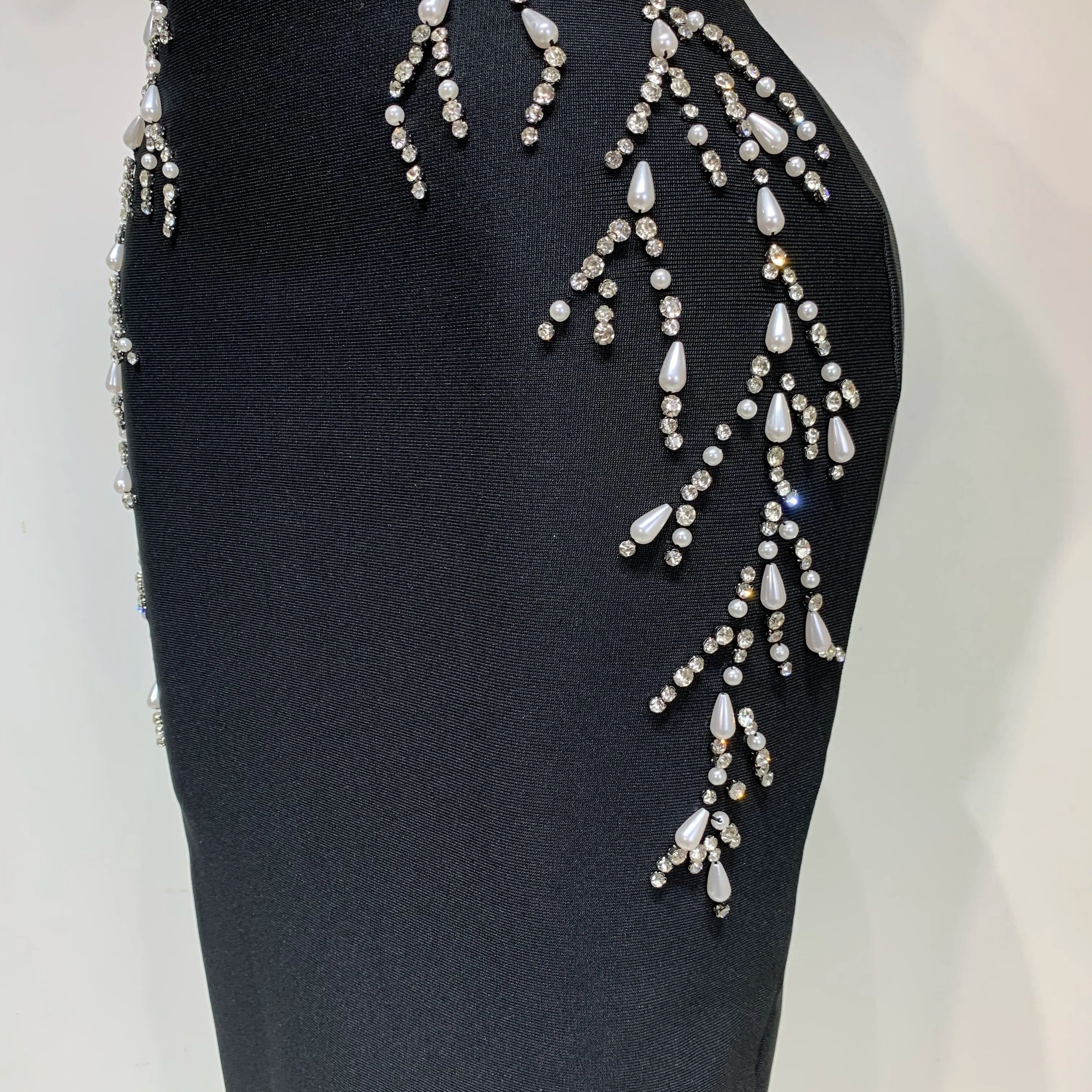 Women Sexy V Neck Black Beading Maxi Long Bodycon Bandage Dress  Celebrity Elegant Evening Club Party Luxury Birthday Dress