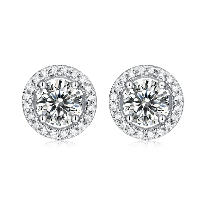 1CT 2CT Moissanite Diamond Ear Studs Earring Pass Diamond Test Moissanite Stud Earrings For Women Sterling Silver Jewelry 1.0ct Round Style Platinum Plated