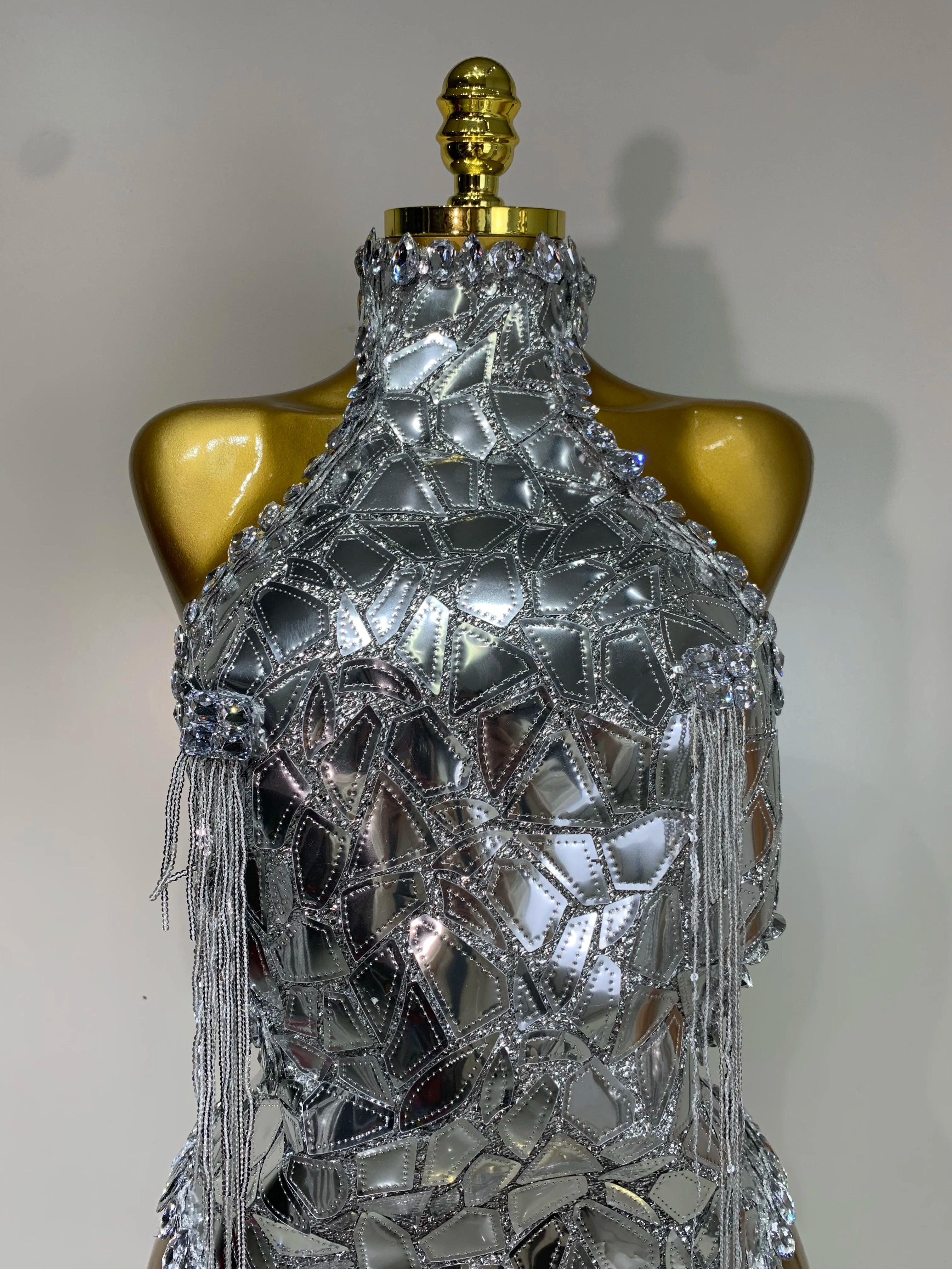 Sprakly Silver Bodysuit Sexy Two Pieces Outfit Dancer Birthday Evening Party Celebrate Performance Singer Stage Perform Outfit