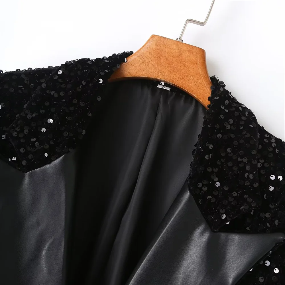 Black Suit Women's Sense Small Fashion Temperament Sequins High Grade Sense Explosive Street Small Suit